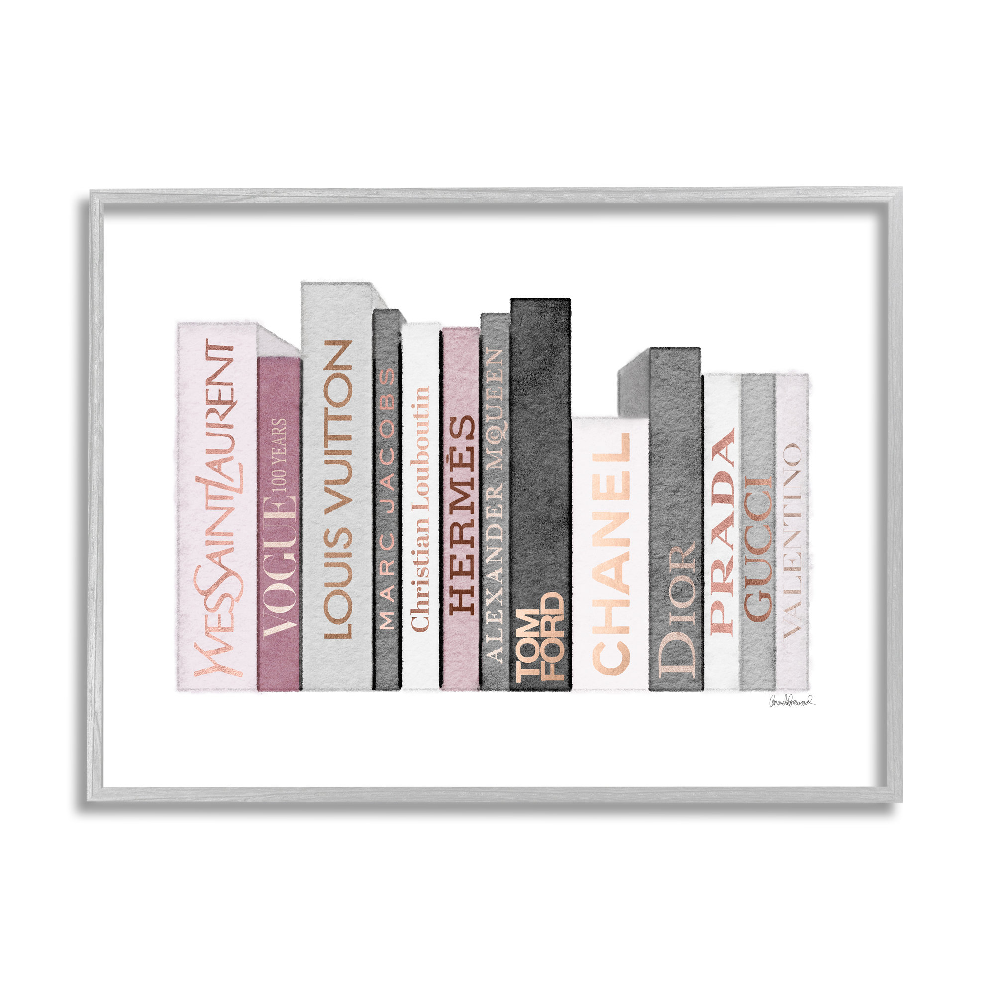 Stupell Industries Fashion Designer Purse Bookstack Black and White Watercolor Canvas Wall Art by Amanda Greenwood