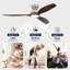 Ventilateur de plafond encastré en bois massif de 132 cm (52 ​​pouces) avec éclairage, 3 pales, 6 vitesses, télécommande et commande murale-1009423747