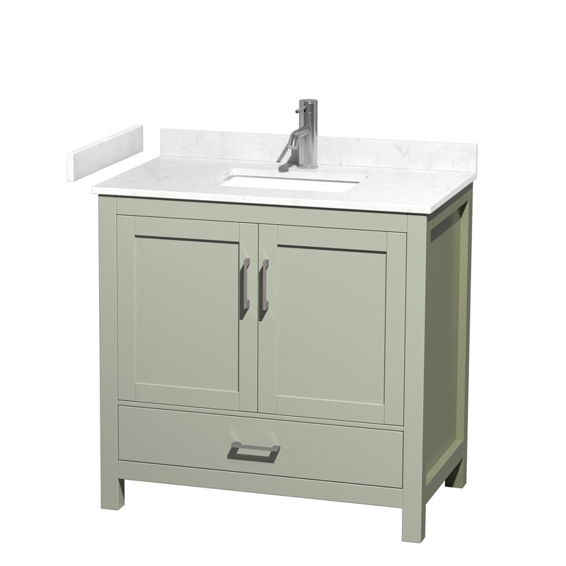 Sheffield 30" No Mirror Bathroom Vanity Set, Carrara Cultured Marble, Light Green, 36"