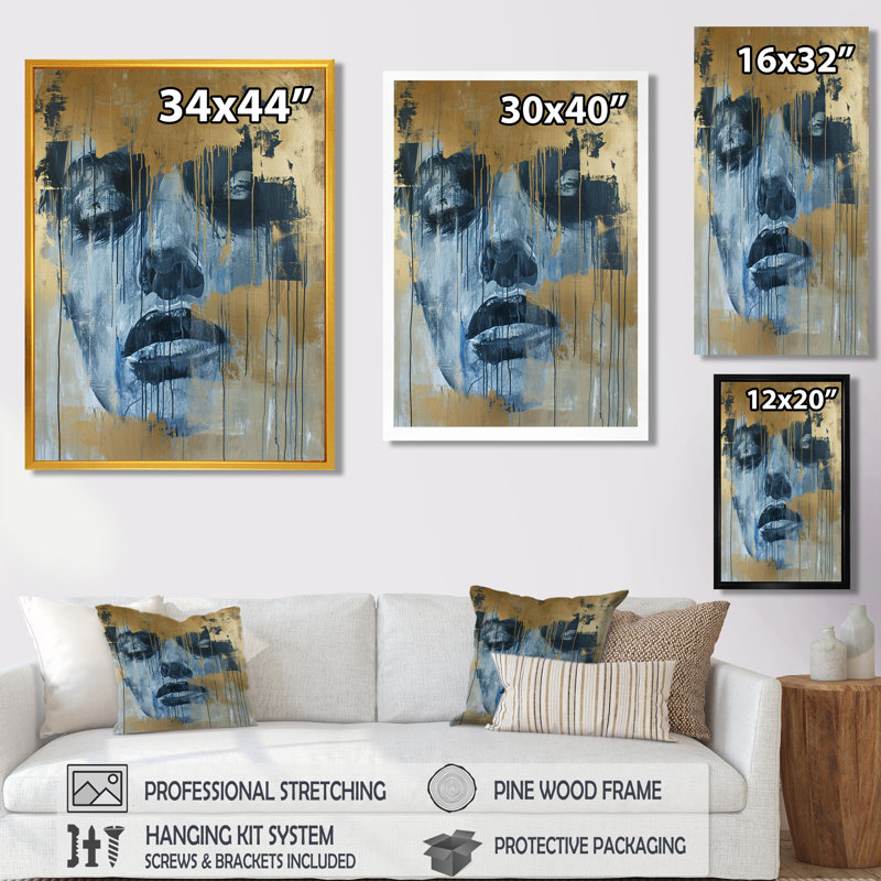 Faded Memories, rétro, collage doré grunge - Portraits abstraits, art mural, salon, Cadre flottant doré