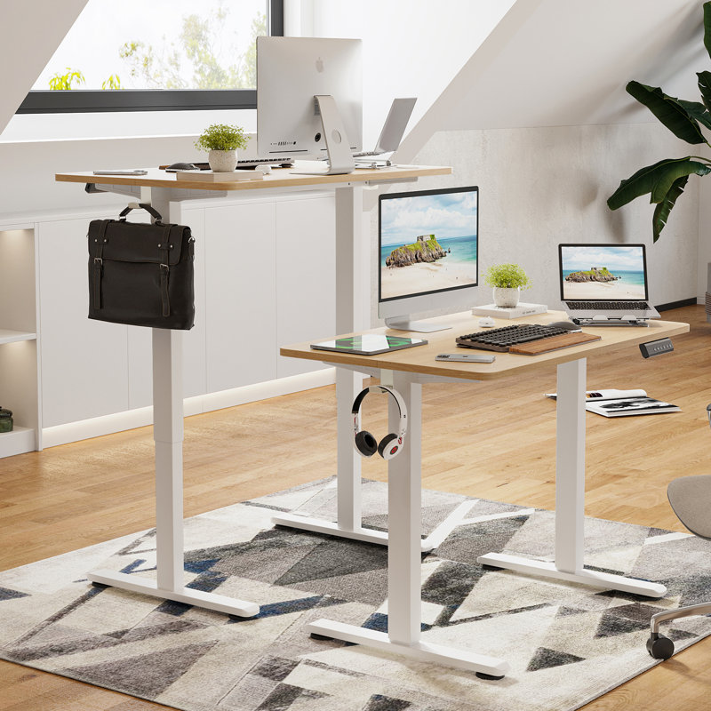 Height Adjustable Standing Desk, 27" H x 47.2" W x 23.6" D, Natural/White