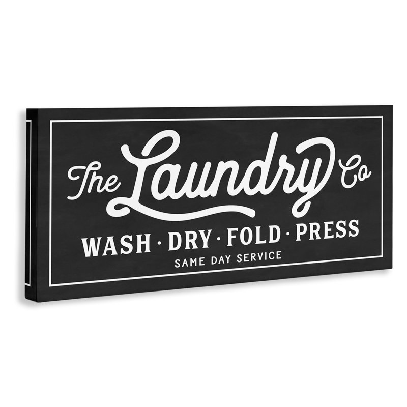 Vintage Black and White Wooden Laundry Sign Canvas Art