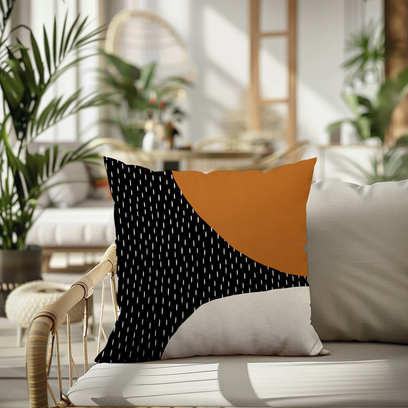 Coussin carré intérieur / extérieur pia, H 15 po x l 15 po, Orange brûlé / noir / blanc cassé