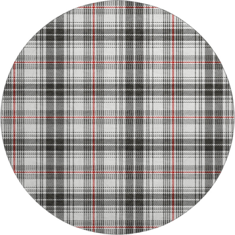 Premium Machine Washable Lyndhurst AMF993 Plaid Rug, Round 8'