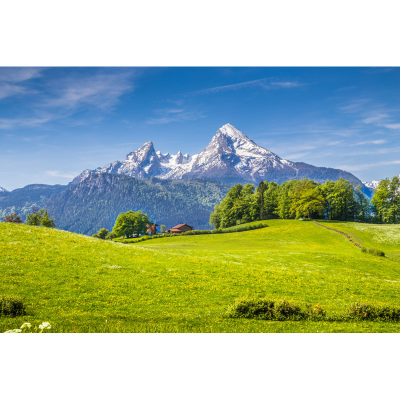 Gardnerville Idyllic Landscape In The Alps With Green Meadows And Flowers - Wrapped Canvas Print, 81cm H x 122cm W x 3.8cm D