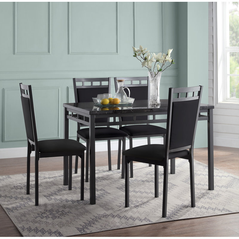 Pavone 4 - Person Faux Marble Top Four Leg Dining Set, Black