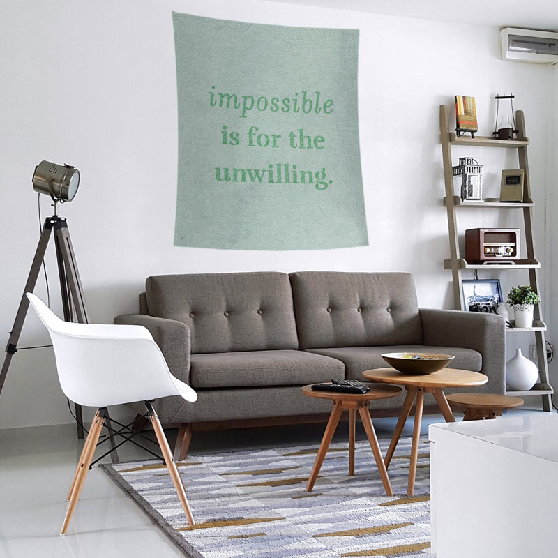 Tapisserie quote « impossible à écrire » en polyester, H 60 po x l 51 po, Vert