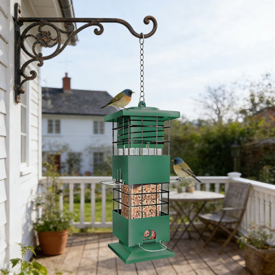 Squirrel Proof Bird Feeder With Weight-Activated Spring, 3Lb Heavy Duty Metal Construction, 4 Feeding Ports For Wild Birds Outdoors