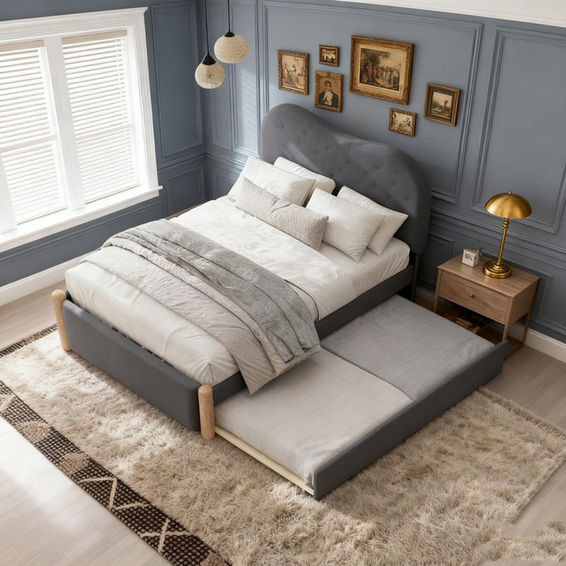 Lit plateforme tapissier Berber, Gris, Lit simple