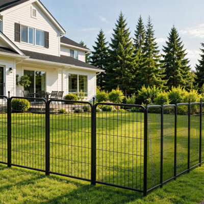 Clôture de jardin à 8 panneaux avec barrière, H 40 po x L 18 pi (L) Clôture de jardin sans creusage pour l'extérieur pour la cour