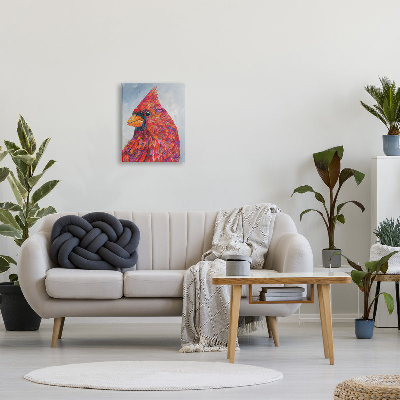 «The Messenger Red Cardinal Layered Collage Bird» par Lisa Morales, peinture sur toile tendue, Toile tendue