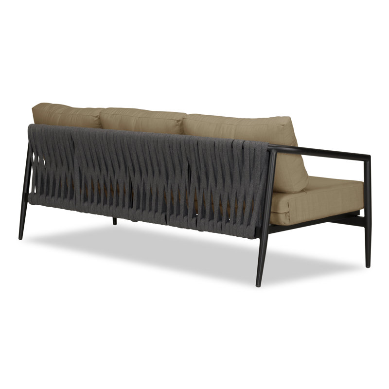 Outdoor 3 - Seat Patio Sofa, Canvas Heather Beige Sunbrella® Canvas, Black