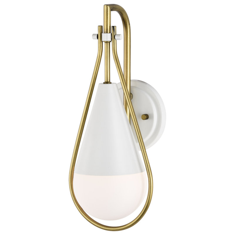Clem Dimmable Bath Sconce, Matte White/Natural Brass 