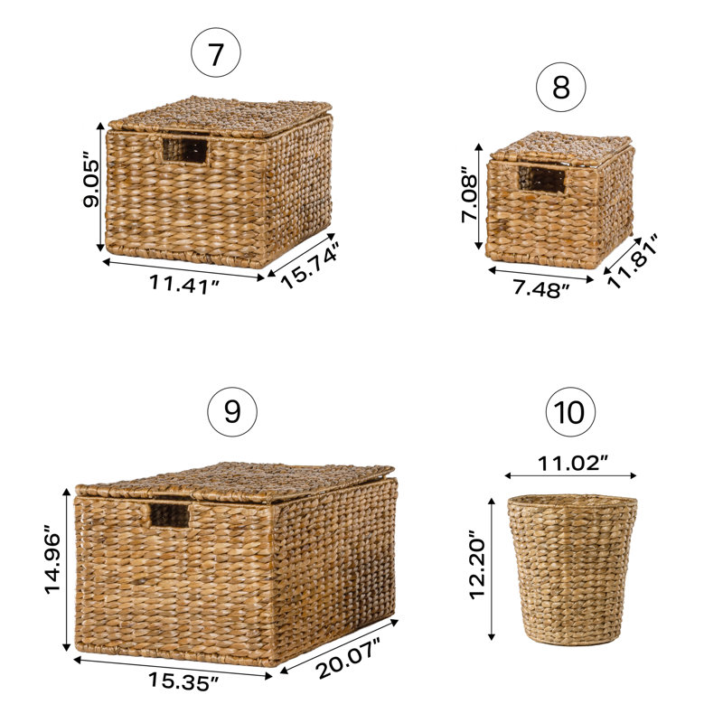 Traditional Assorted Hand-Woven Hyacinth/Iron Baskets (Set of 10), Natural