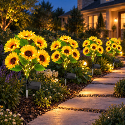 4 Pack Solar Sunflower Garden Lights, 24 Flower LED Outdoor Stake Lights