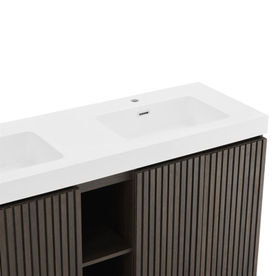 Meuble-lavabo autoportant en chêne fumé GALAN60F