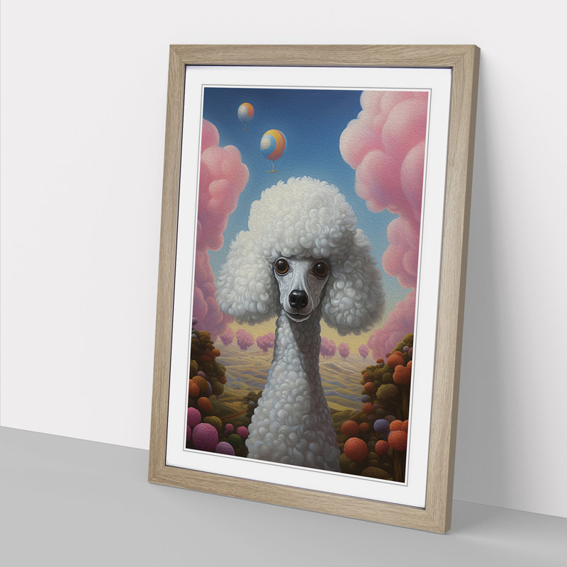 XYZ-FRM-V1223-5275 Poodle Surrealism 1 Piece Single Picture Frame Wall Art, 34cm H x 25cm W x 2cm D, Oak