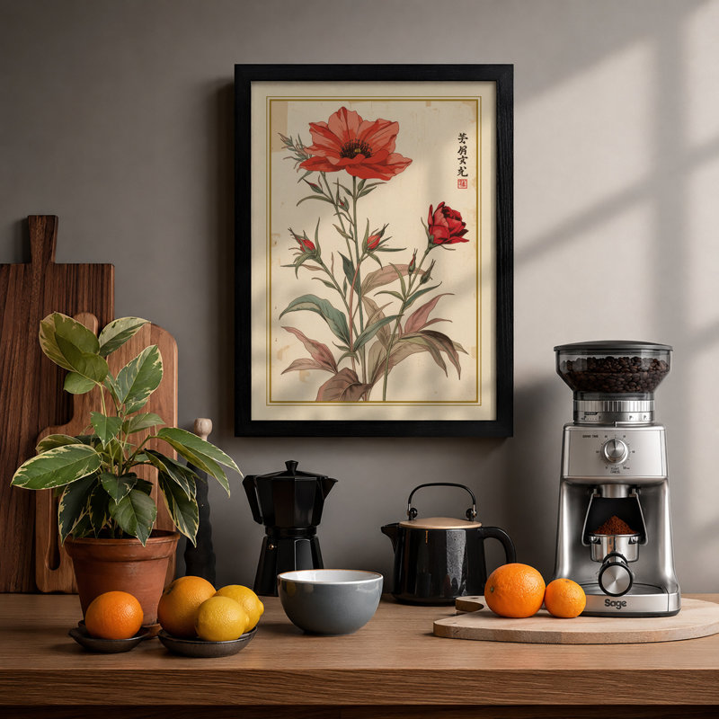 Carnation Study Botanical - Framed Print, A4 - 29.7 x 21.0 cm, Black