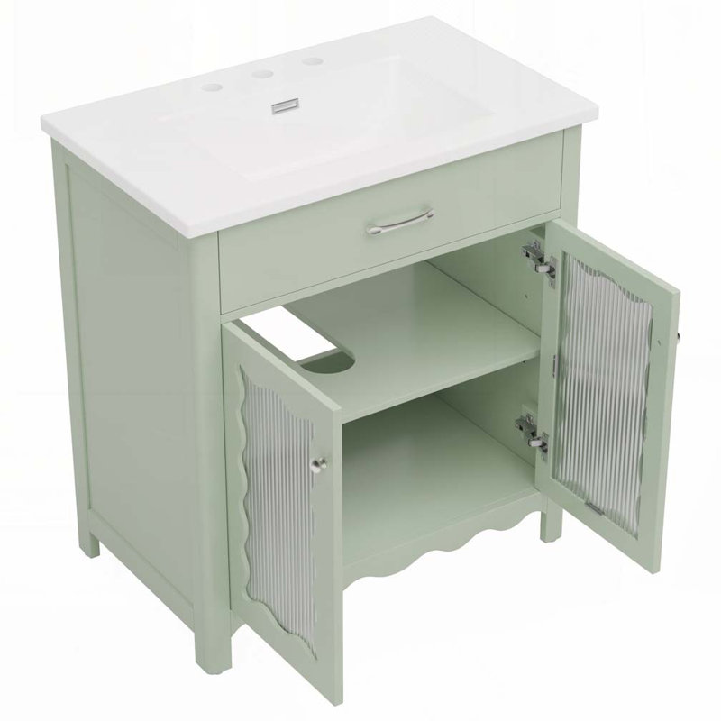 Meuble-lavabo 31 po avec verre trempé, Vert