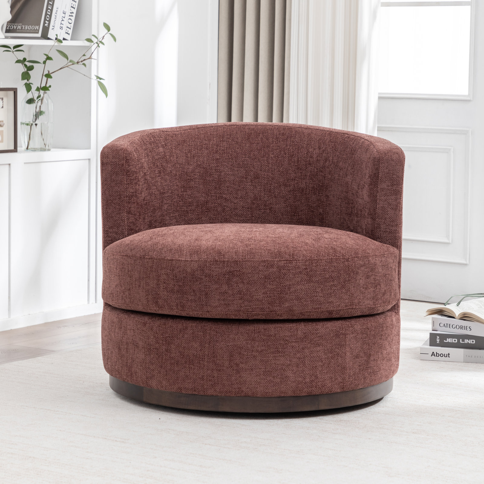 Arabella Swivel Barrel Chair, Italian Clay Performance Chenille