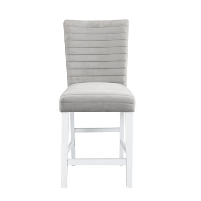 Fauteuil à hauteur de comptoir en velours gris et blanc à finition brillante de 2 pieds, siège rembourré à dossier de 60 mm, 2 coussins de 3 po sur la base en mousse D20, matériau en bois dur, 19 po