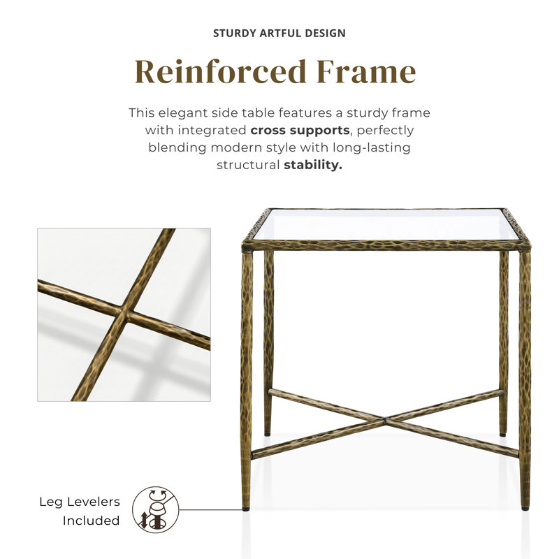 Lalia 2-Piece Hammered Metal X-Brace End Table Set, Matte Gold