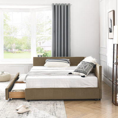 Lit de jour confortable en velours - et pour plus de confort, brun
