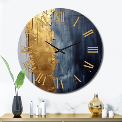 Abstract Metal Wall Clock - A Touch Of Gold And Kings Blue III