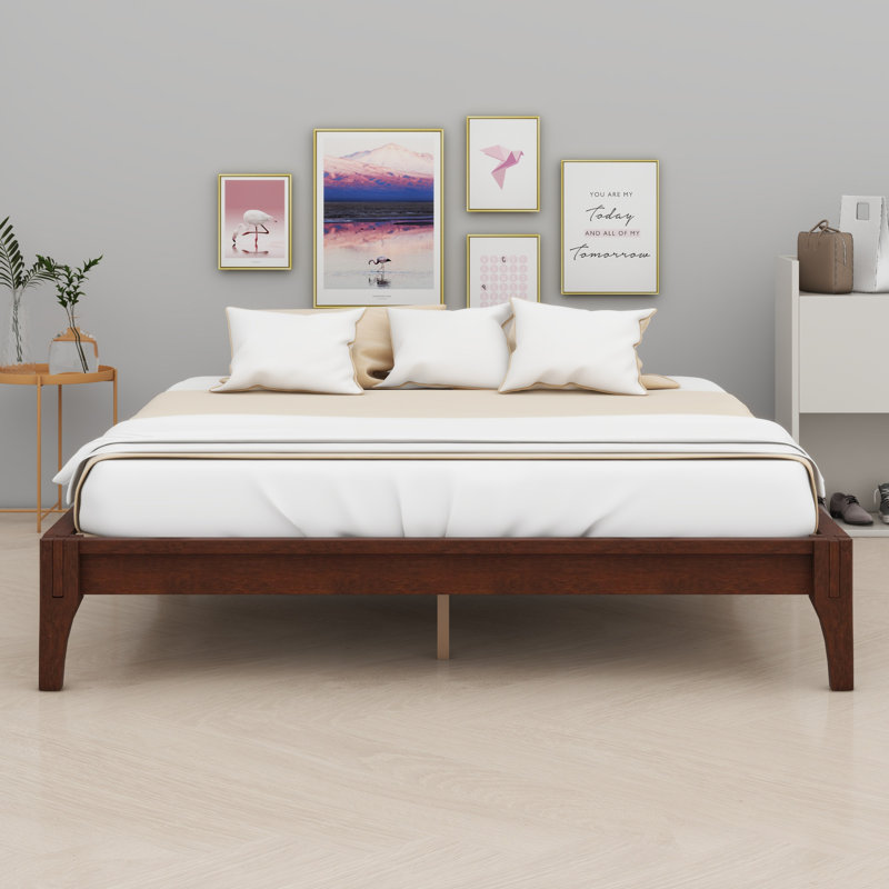 Base de lit plateforme en bois avec support à lattes, Chocolat