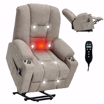 Power Lift Function Recliner Chair With Massage Function And With Heating Function, With Overstuffed Design Wide Recliners, With Heavy-Duty Motion Mechanism With USB Port And With Type-C Port Port Ports, 2 Steel With Cup Holders, For Elderly Use