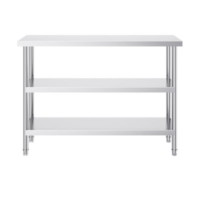 Table de préparation des aliments en acier inoxydable, table de travail de cuisine commerciale de 14 x 48 x 34 pouces, avec 2 tablettes réglables, table de préparation en métal robuste pour barbecue, cuisine, maison et garage