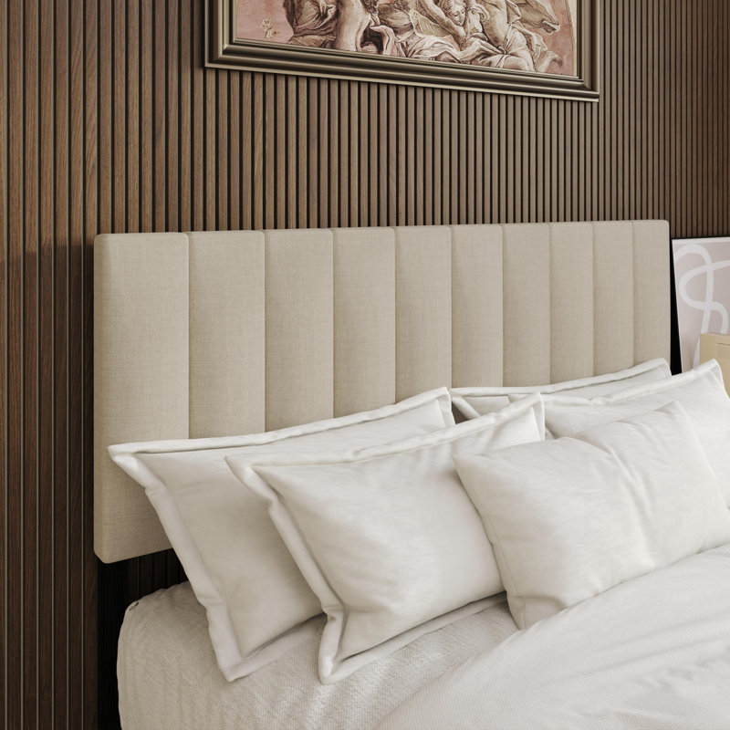 Grande tête de lit tapissier Dennis, Beige, Grand lit