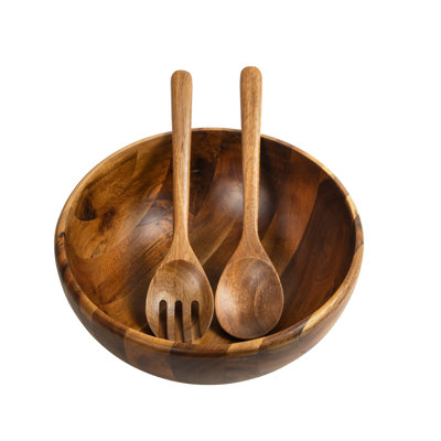 Gibson Elite Akron Mill 12 Inch Acacia Wood Salad Bowl with Servers