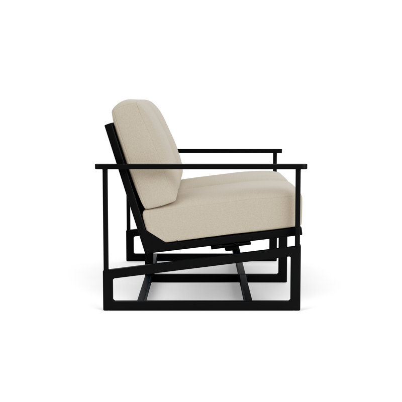 Outdoor Summit Rocker Bench with Cushions, White, Rumba Straw, Ebony