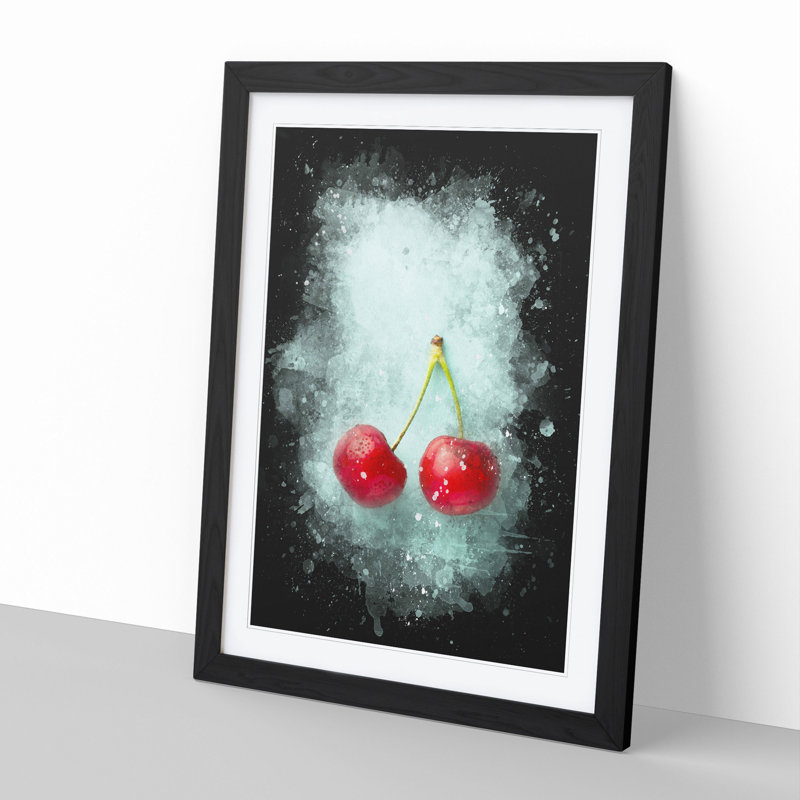Two Cherries - Framed Print, 65cm H x 48cm W x 2cm D, Black