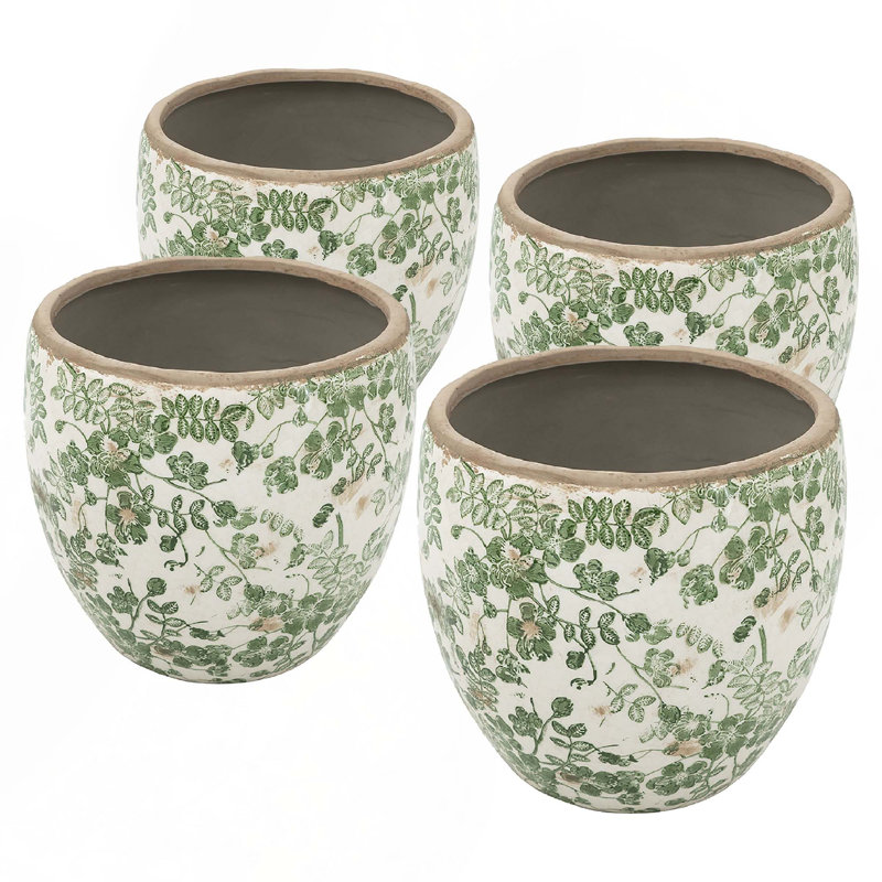 5.1X5.1X4.5" Ceramic Flower Vase With Floral Pattern (Set Of 4)