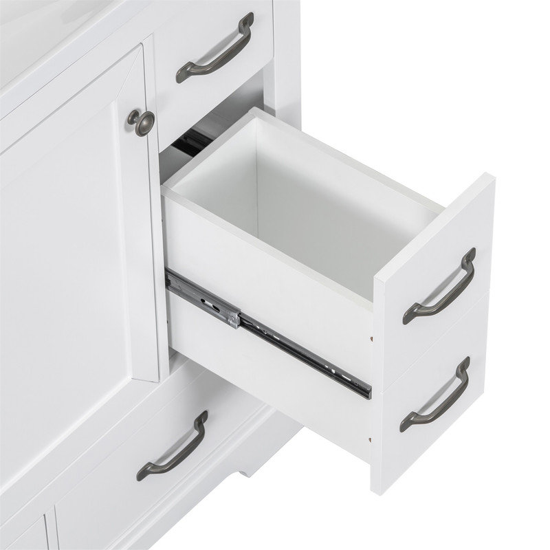 Bathroom Vanity Base Without Sink, Multi-Functional Drawer Divider, Adjustable Shelf and 6 Drawers, White/Black