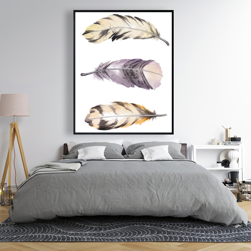 Ensemble de plumes à rayures horizontales | Décoration sur toile encadrée