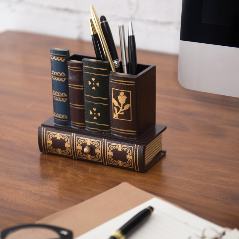 Fabian Wood Book Style Supply Caddy Pen Holder