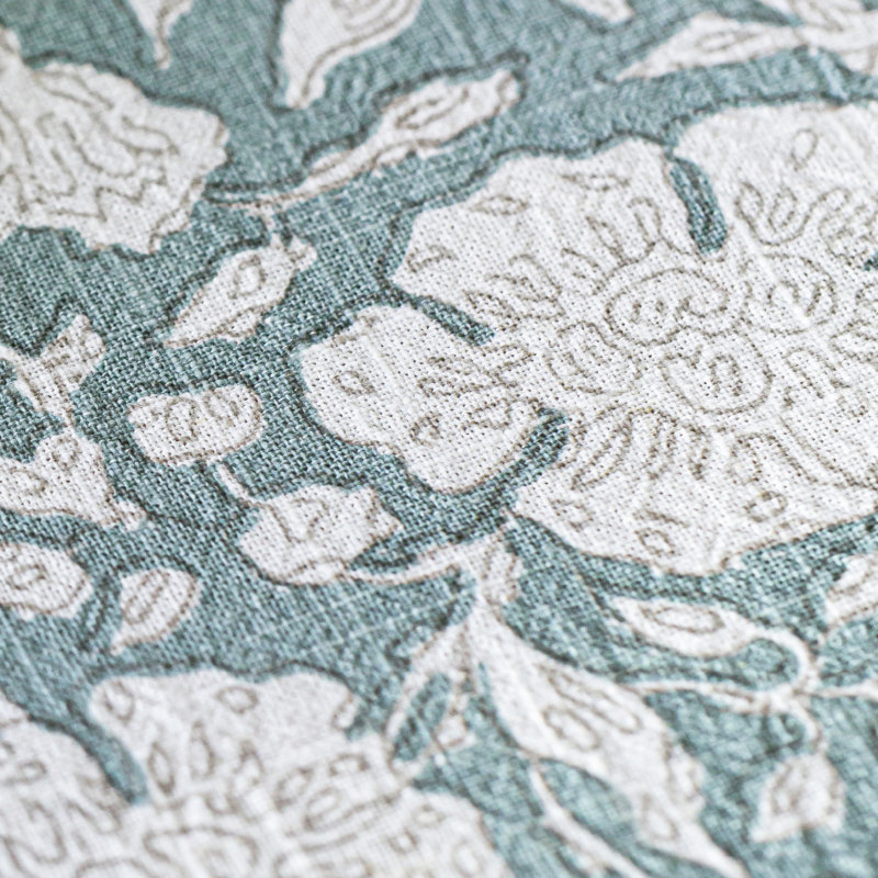 over&back Hand-Blocked Printed Cotton Table Runner, 18" W x 90" L, Blue Floral