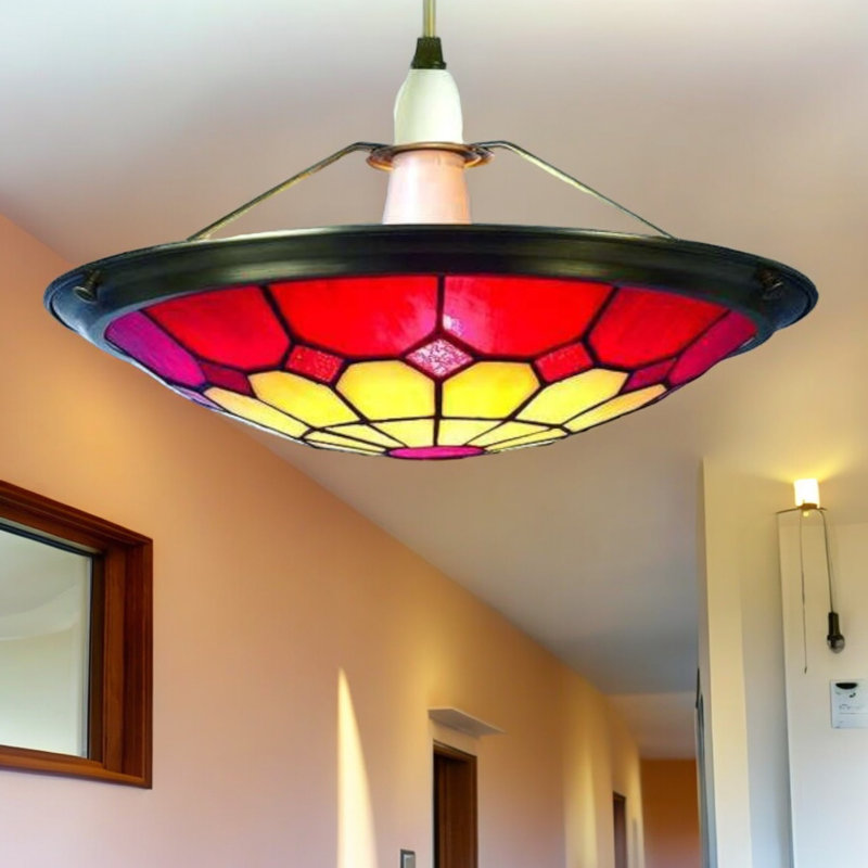 Springport 15cm H Glass Bowl Pendant Shade ( Screw On ) in Red, Beige/Red