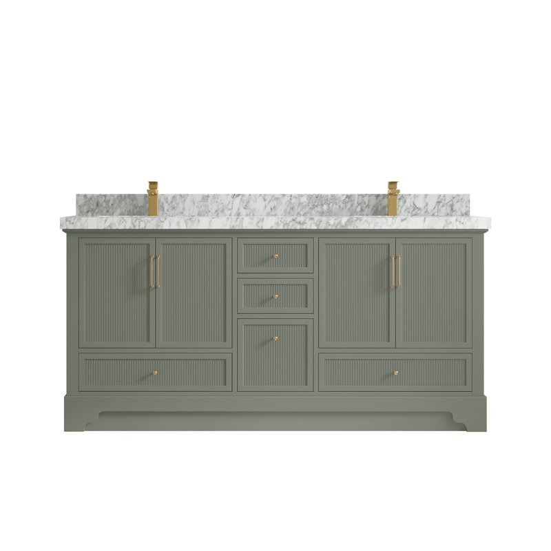 Meuble-lavabo double autoportant 72 po avec plateau en marbre Colisa (option boutons)