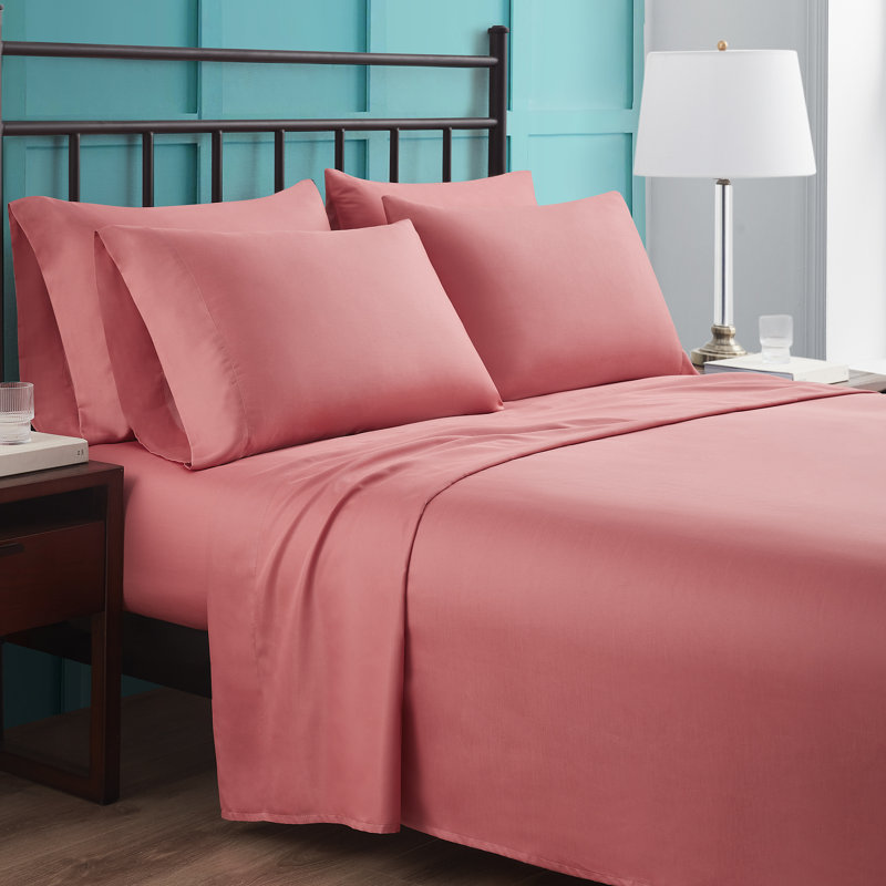 Cotton Blend Sheet Set, King Sheet Set + 1 Fitted Sheet + 4 Pillowcases, Mauve Glow