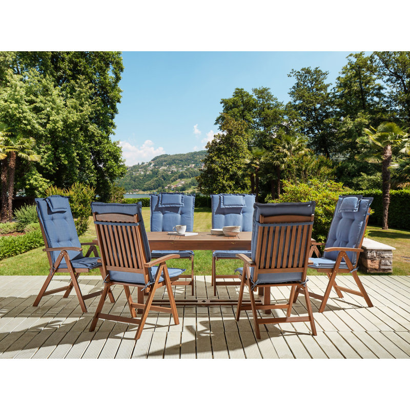 Dewaine 6 - Person Patio Dining Set with Rectangular Table , Cushions Included, Blue
