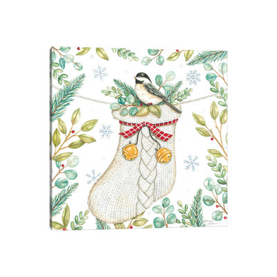 Jingle Bell Chickadee - Wall Art Print - Wrapped Canvas