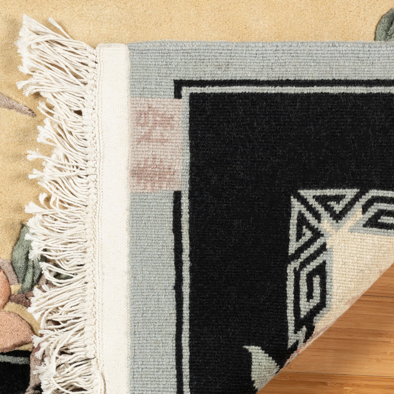 Tapis oriental oriental à motif floral en laine noué à la main beige et vert