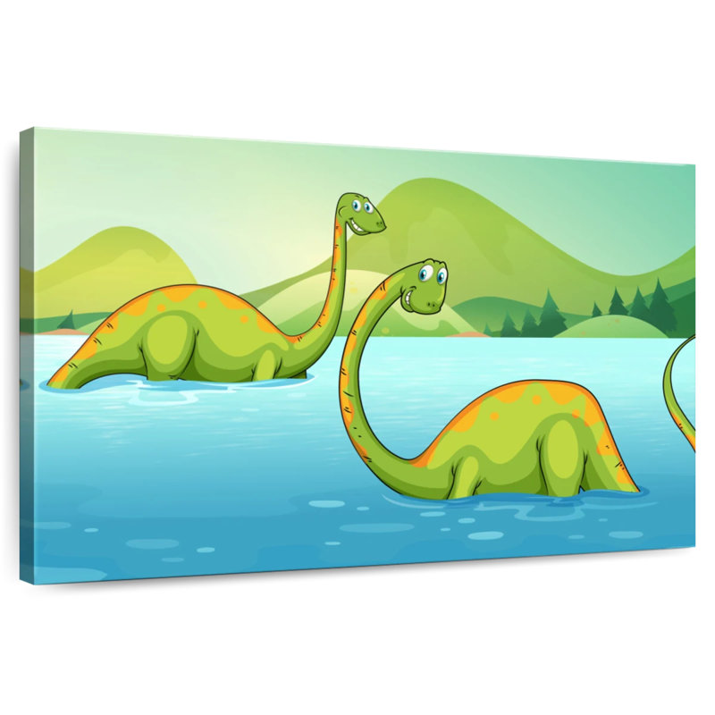 Rivière Ashelle avec des dinosaures, H 16 po x l 24 po