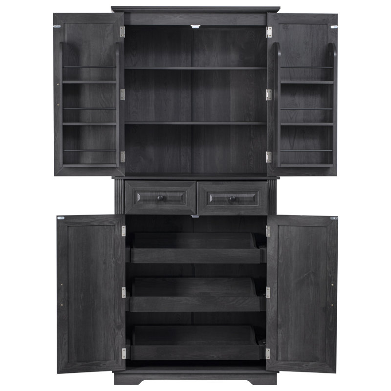Armoire garde-manger 71 "avec 6 tablettes de porte et 2 tiroirs pour la cuisine, Noir