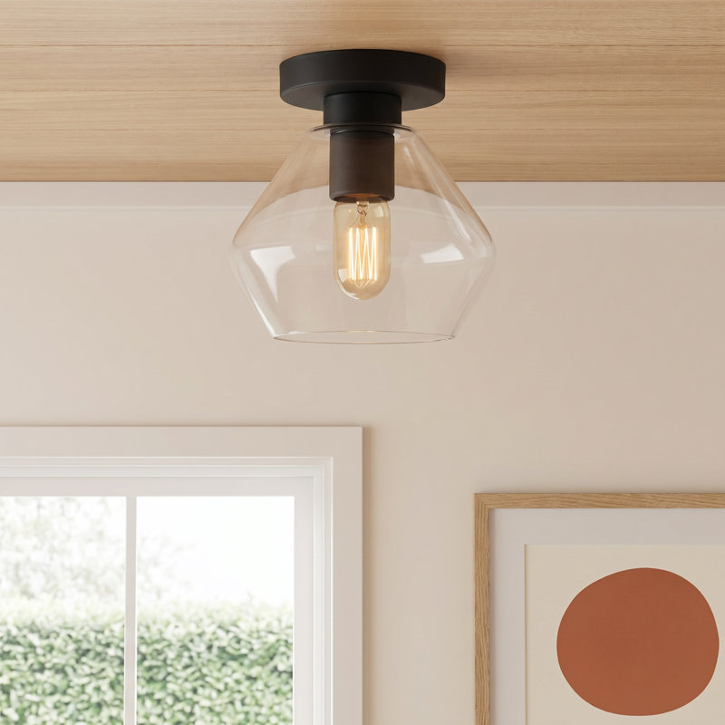 Rooks Glass Semi Flush Mount, Midnight Black