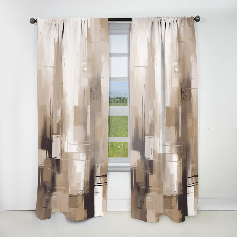 Duda cubism beige Synergy - Rideau abstrait - Velours obscurcissant - 1 panneau, L 52 po x L 63 po